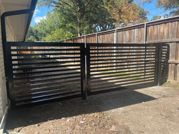 Installation of a custom-made modern horizontal swing gate in Dallas